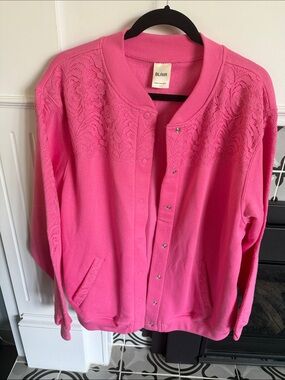Blair Pink Lace Yoke Snap-Front Cardigan Bomber Jacket Style